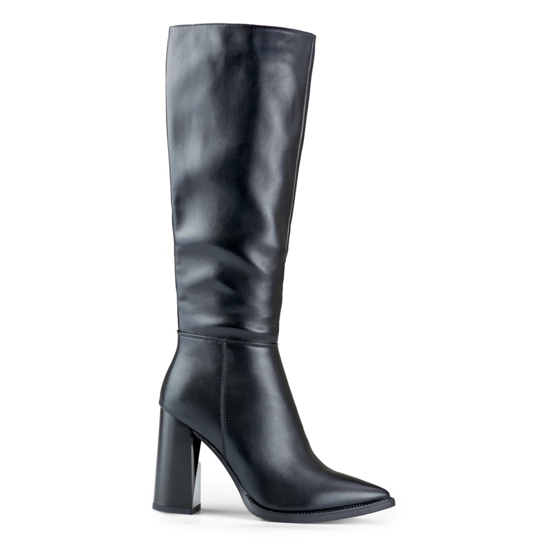 Stivali neri al ginocchio da donna realizzati in ecopelle nero