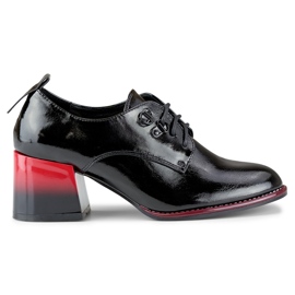 Eleganti scarpe stringate da donna con tacco rosso nero