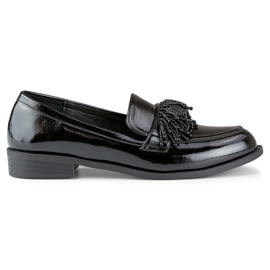 Eleganti scarpe da donna in vernice nera con decoro nero