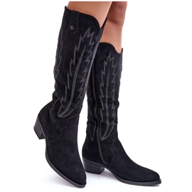 Stivali da cowboy in pelle scamosciata con tacco basso Lunah neri nero