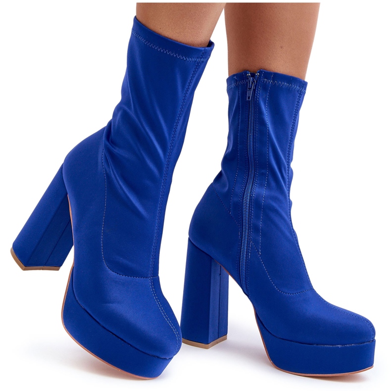 PH2 Stivaletti Peculia blu con tacco alto e cerniera