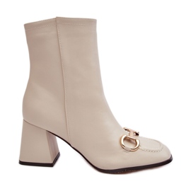 PH2 Stivaletti Pamelinta beige con tacco in pelle con decorazione