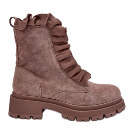 PS1 Stivaletti da lavoro isolati in pelle scamosciata con tacco piatto, navicella beige scuro