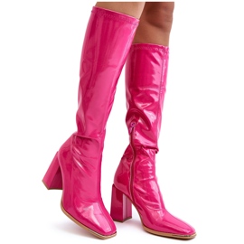 PS1 Stivali con tacco alto in vernice sopra il ginocchio Fucsia Mlokva rosa