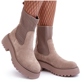 PS1 Stivaletti in pelle scamosciata con calzino su plateau e tacco piatto, Rewam beige scuro