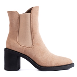 Stivaletti Chelsea da donna Shelovet in camoscio beige con tacco alto