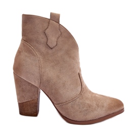 PS1 Stivali Da Cowboy In Pelle Scamosciata Beige Tanner Su Un Tacco Alto