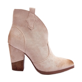 PS1 Stivali da cowboy in pelle scamosciata su tacco alto beige chiaro
