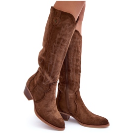 PS1 Stivali da cowboy con tacco basso in pelle scamosciata Marrone Lunah