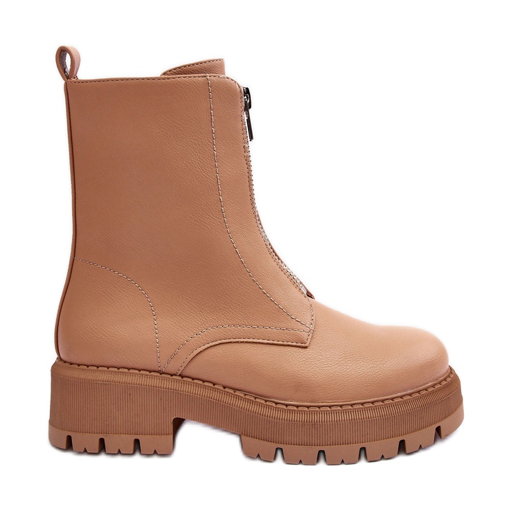 PS1 Stivaletti Piatti In Pelle Con Cerniera Cammello Vimal beige
