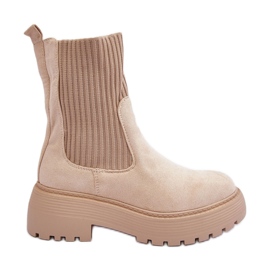 PS1 Stivaletti In Pelle Scamosciata Con Calzino Su Plateau E Tacco Piatto, Rewam Beige
