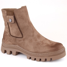 Stivali da donna in pelle scamosciata con tasca, isolanti marroni Potocki SZ12163 marrone