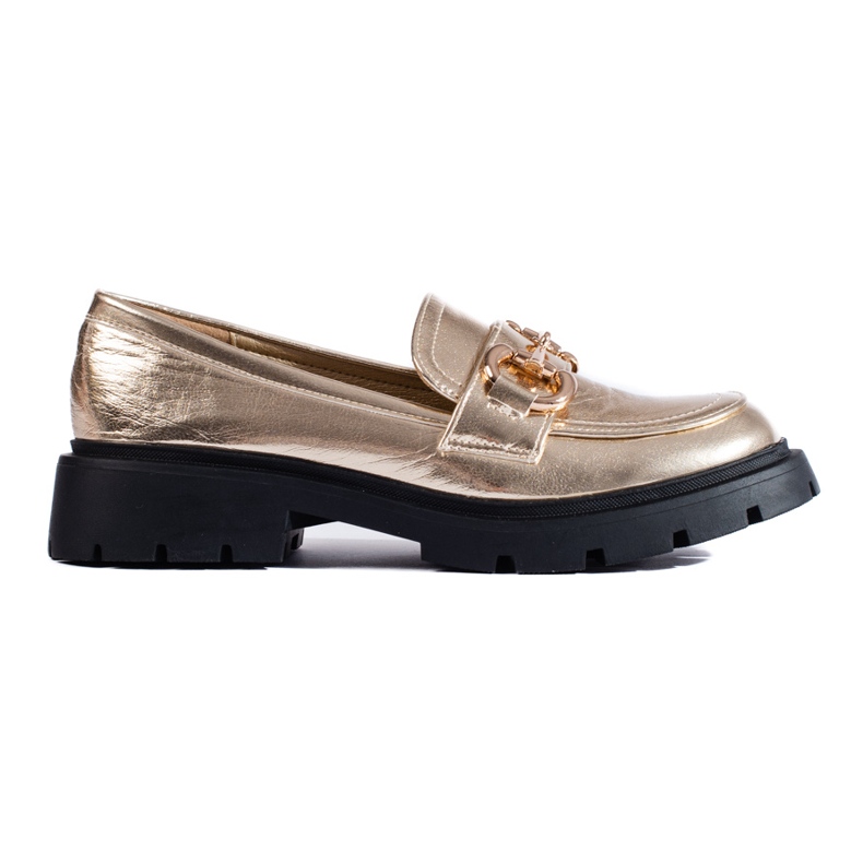 Mocassini Shelovet color oro con suola spessa d'oro