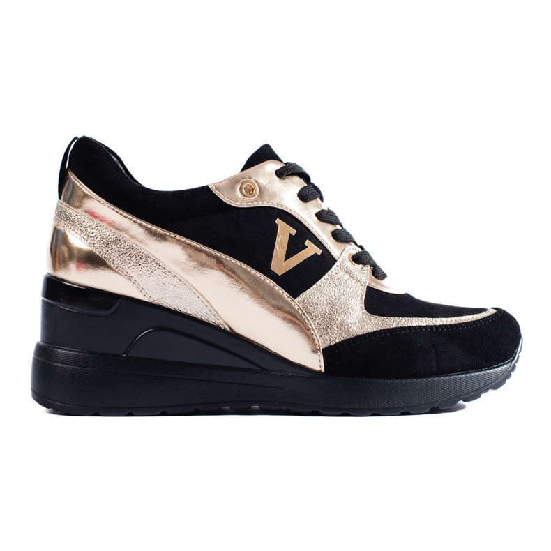 W. Potocki Sneakers con zeppa stringate Potocki nere e dorate d'oro