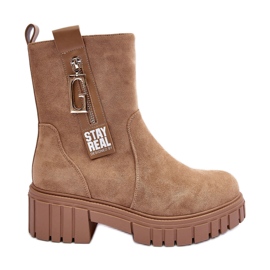 Stivali Bassi da Donna in Pelle Scamosciata Massive Beige Lunai