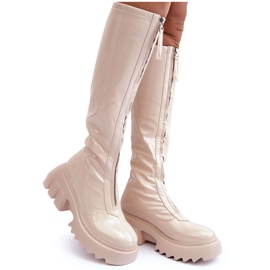 PS1 Stivali di vernice su plateau massiccio con cerniera, Beige Ringo