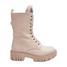 PS1 Stivaletti da operaio in pelle Marx beige con decorazione di gioielli