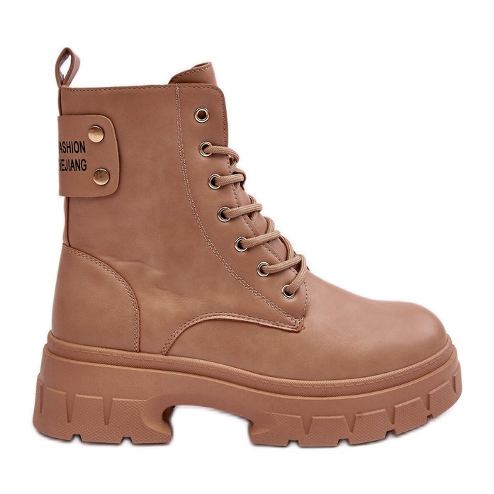 PS1 Stivaletti stringati da donna con tacco piatto, Brenhile beige