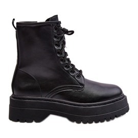 PS1 Stivaletti Worker Stringati da Donna con Suola Spessa Nero Biancis