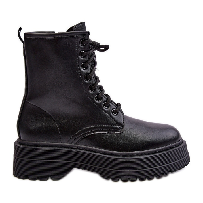 PS1 Stivaletti Worker Stringati da Donna con Suola Spessa Nero Biancis