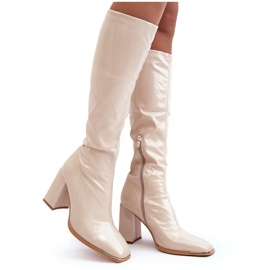 PS1 Stivali sopra il ginocchio in vernice con tacco alto, Mlokva beige