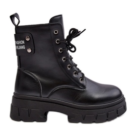 PS1 Stivaletti stringati da donna con tacco piatto, Brenhile nero