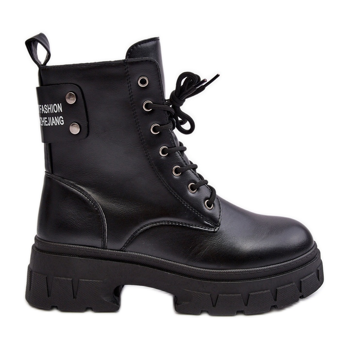 PS1 Stivaletti stringati da donna con tacco piatto, Brenhile nero