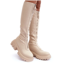PS1 Stivali in pelle Ringo beige su un'enorme piattaforma con cerniera