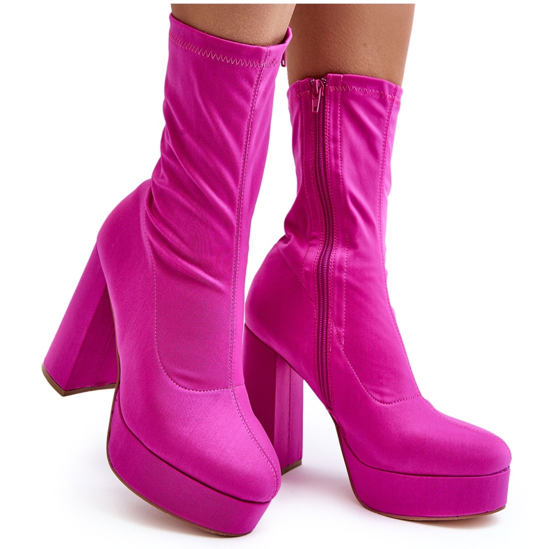PH2 Stivaletti con tacco alto e cerniera, Fucsia Peculia rosa