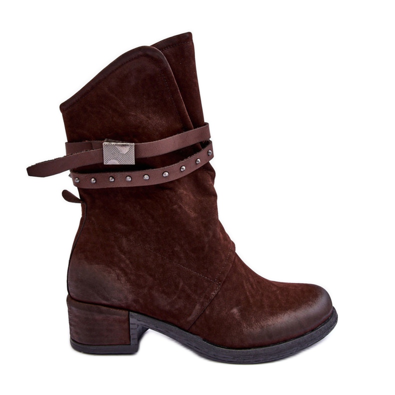 PS1 Stivali Con Tacco Basso Da Donna Con Cinturini Marrone Thereia
