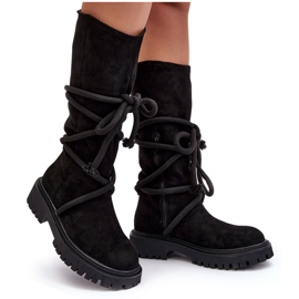 PS1 Stivali Da Donna In Camoscio Con Lacci Nero Tanive