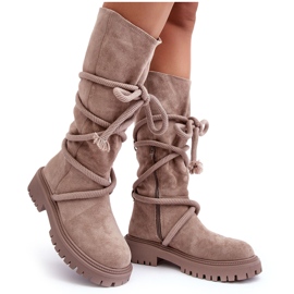 PS1 Stivali Da Donna In Camoscio Con Lacci Beige Tanive
