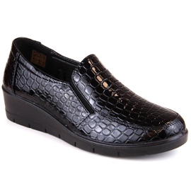 Comode scarpe da donna con zeppa in coccodrillo verniciato, nere, T.Sokolski J23-321 nero