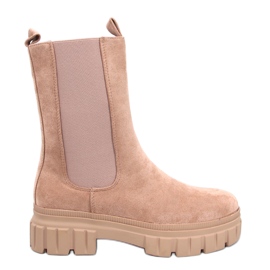 Stivaletti Chelsea color kaki con tassello beige