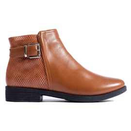 Stivaletti da donna con tacco piatto Shelovet color cammello marrone