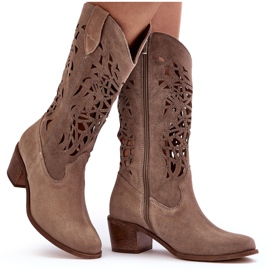 Lewski Shoes Stivali da cowboy traforati in pelle scamosciata Beige scuro Lewski 3320