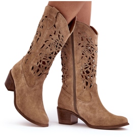 Lewski Shoes Stivali da cowboy traforati in pelle scamosciata Beige Lewski 3320