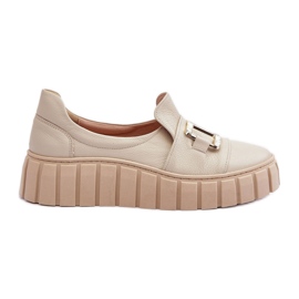 Lewski Shoes Scarpe da Donna in Pelle con Plateau Beige Lewski 3398