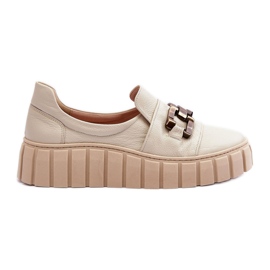 Lewski Shoes Scarpe Da Donna In Pelle Su Plateau Con Decorazione, Beige Lewski 3398