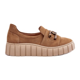Lewski Shoes Scarpe Da Donna In Camoscio Con Plateau Con Decorazione, Beige Scuro Lewski 3398