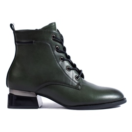 Stivali piatti stringati verde scuro di Vinceza
