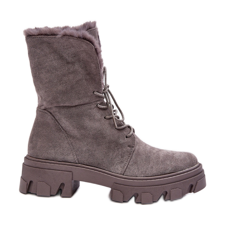 PS1 Stivaletti Stringati In Pelle Scamosciata Con Pelliccia Frendo Grigia grigio