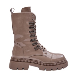Stivaletti Worker da donna stringati Beige scuro S.Barski MR870-72