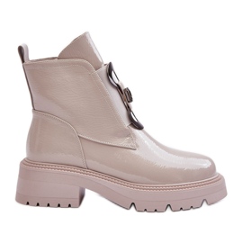 Stivali da donna in vernice con decorazione Beige S.Barski MR870-53