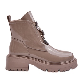 Stivali da donna in vernice con decorazione Beige S.Barski MR870-53