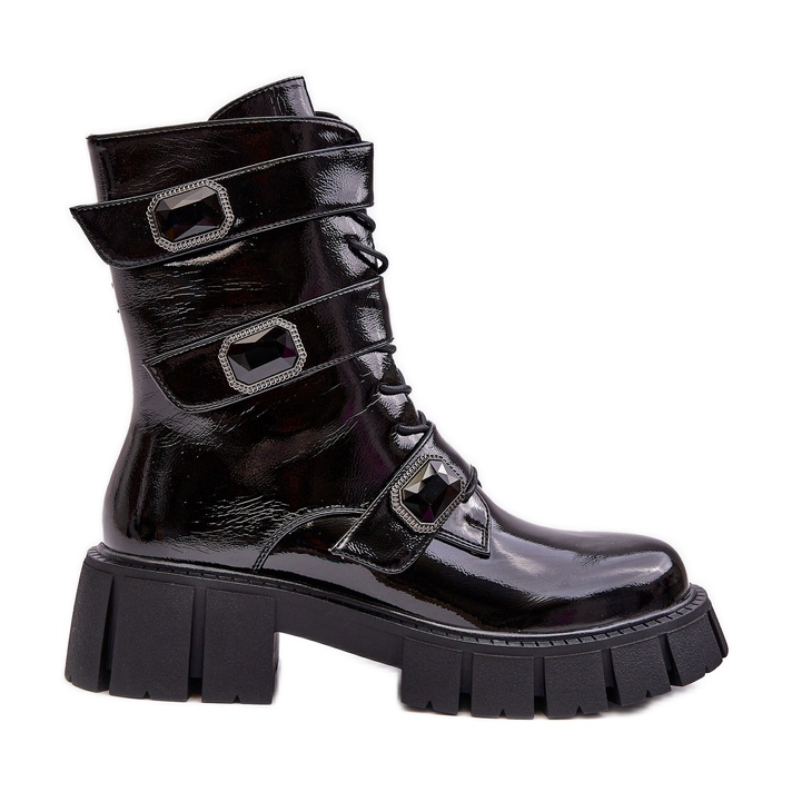 Stivali da lavoro da donna in vernice nera S.Barski MR870-61 nero