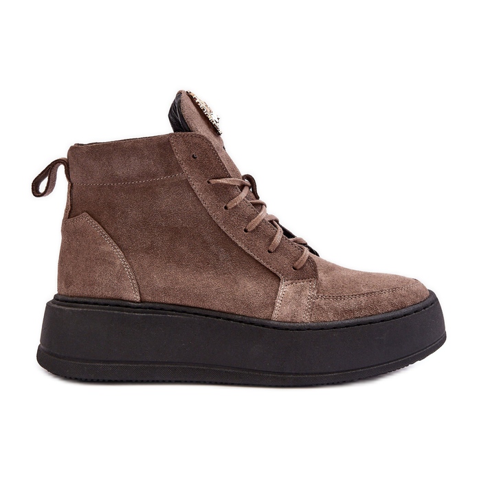 Stivaletti Stringati da Donna Con Pelle Decorata, Beige Scuro Nicole 2833