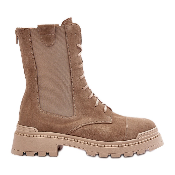 Stivaletti Worker da Donna in Camoscio Stringati Beige Nicole 2836