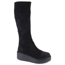 Stivali con zeppa in pelle scamosciata da donna, isolanti, neri, S.Barski HY53-8 nero