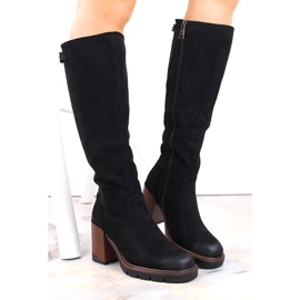 Stivali da donna in camoscio nero con tacco alto e plateau, Vinceza 58106